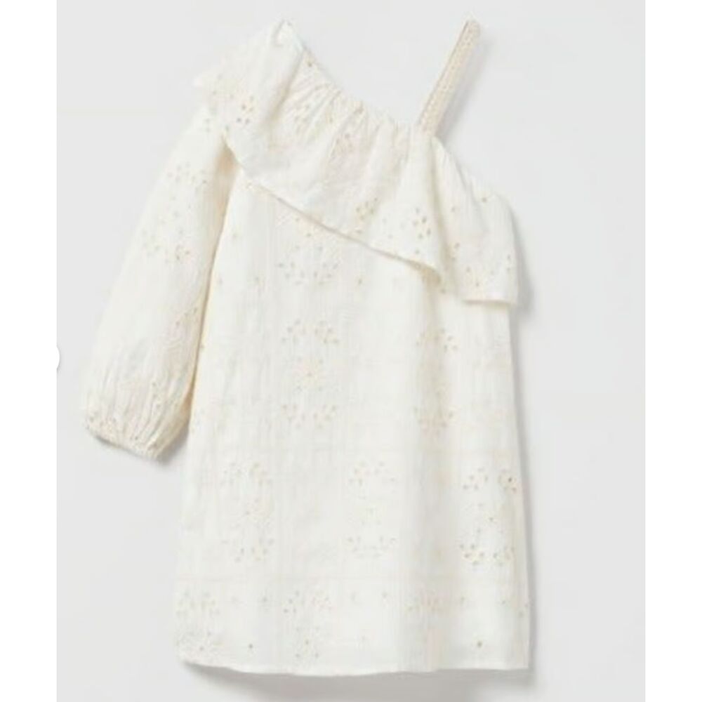 ~ ZARA Girls 11 12 Dress 1 Shoulder Asymmetrical Boho Eyelet Crochet Beachy